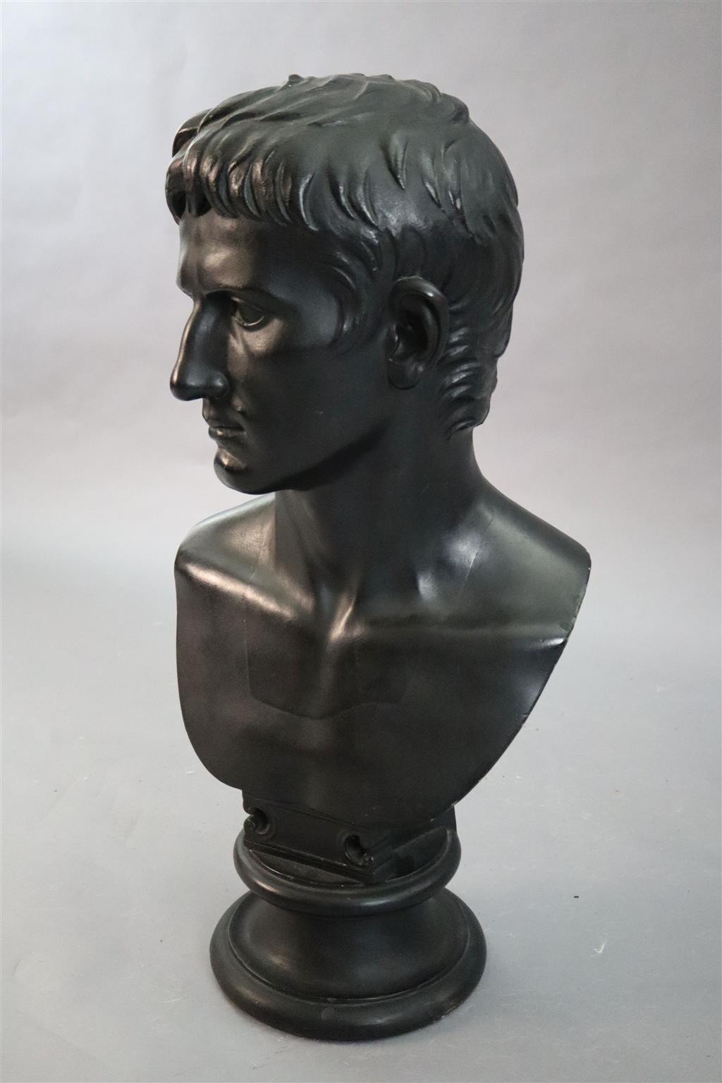 D. Brucciani & Co of London. An ebonised plaster bust of Augustus, height 27in.